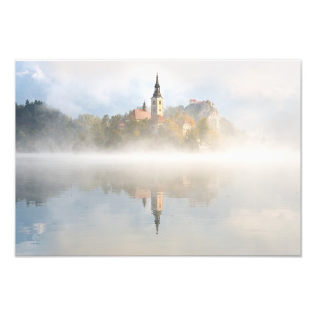 Foggy sunrise at Lake Bled Photo Print (Front)