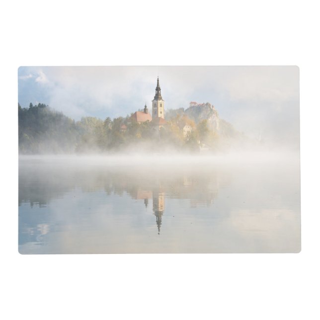 Foggy sunrise at Lake Bled Placemat (Back)