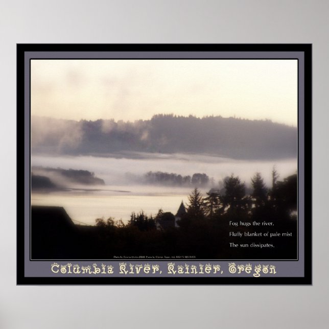 foggy sunrise Columbia River Rainier Oregon 2 Poster (Front)