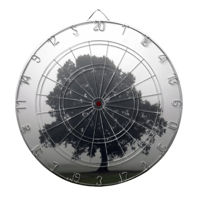 Foggy Tree Dartboard With Darts (Front)