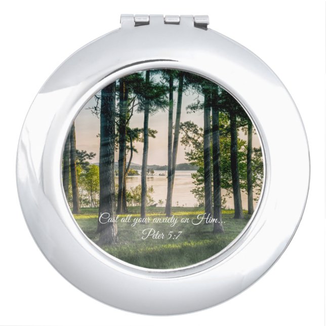 Foggy Trees At Table Rock Bible Verse Compact Mirror (Front)