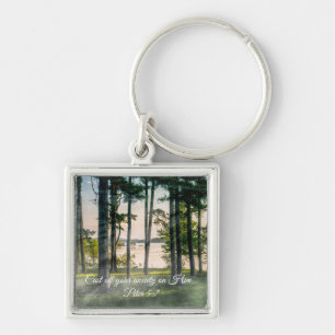 Foggy Trees At Table Rock Bible Verse Keychain