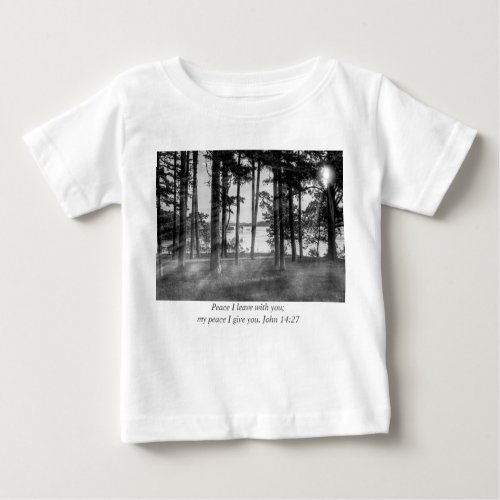 Foggy Trees At Table Rock Grayscale Bible Verse Baby T_Shirt