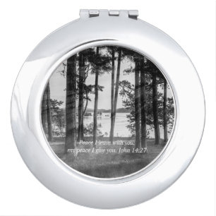 Foggy Trees At Table Rock Grayscale Bible Verse Compact Mirror