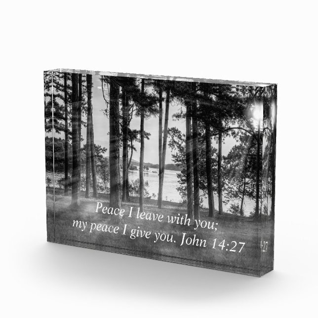 Foggy Trees At Table Rock Grayscale Bible Verse Photo Block (Right)