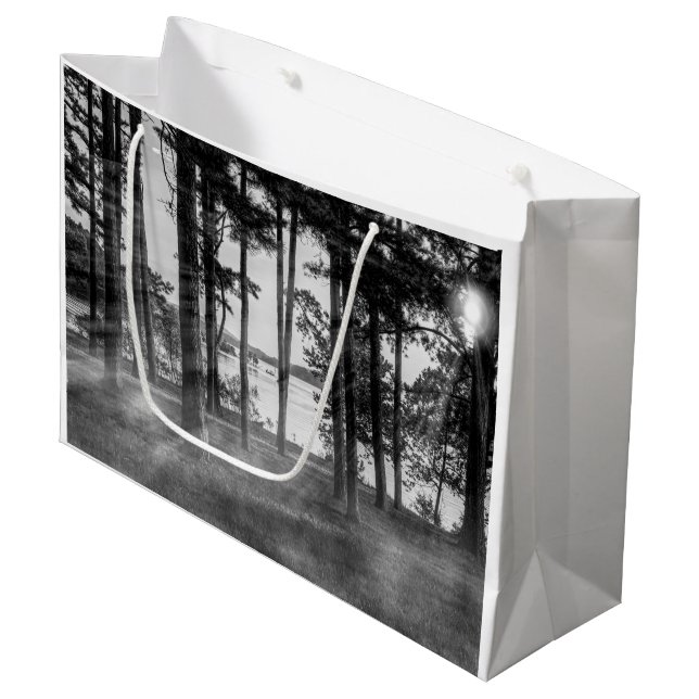Foggy Trees At Table Rock Grayscale Large Gift Bag (Front Angled)