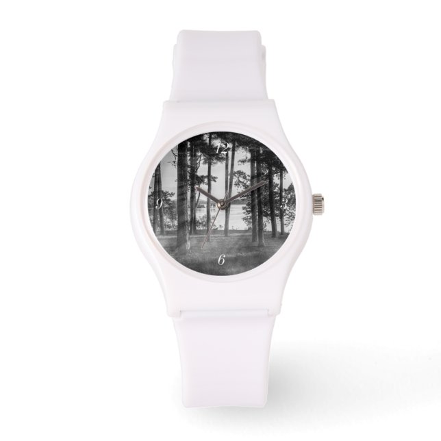 Foggy Trees At Table Rock Grayscale Watch (Front)
