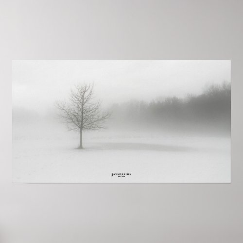 Foggy Winter Landscape Poster Monochrome