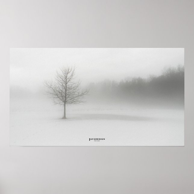 Foggy Winter Landscape Poster Monochrome (Front)
