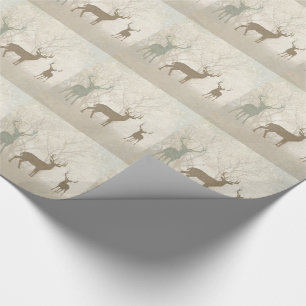 Foggy Woodland Scene with Soft Deer Silhouettes Wrapping Paper