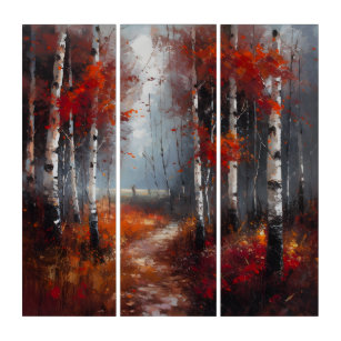 Fogy Autumn Birch Forest Triptych