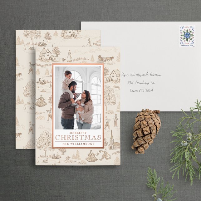 Foil 12 Days of Christmas Toile Holiday Photo Card (Creator Uploaded)