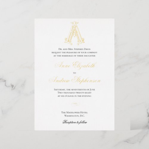 Foil AA Monogram Wedding Invitation  Foil Invitation