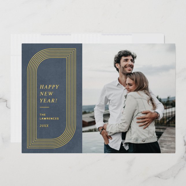 Foil Abstract Geometric New Year's Card - Blue (Envelope)