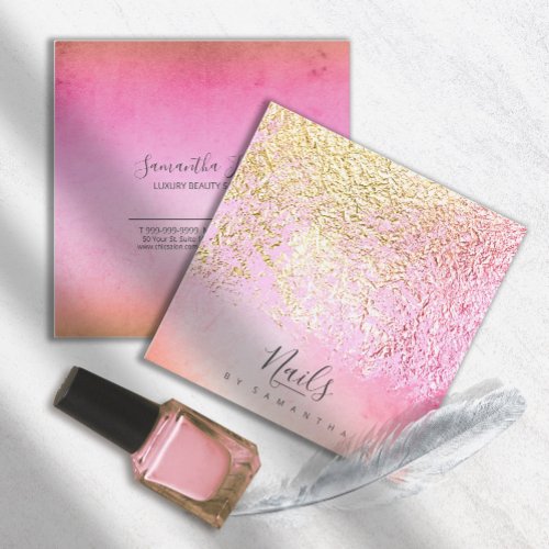 Foil Abstract Gold Peach ID775 Square Business Card
