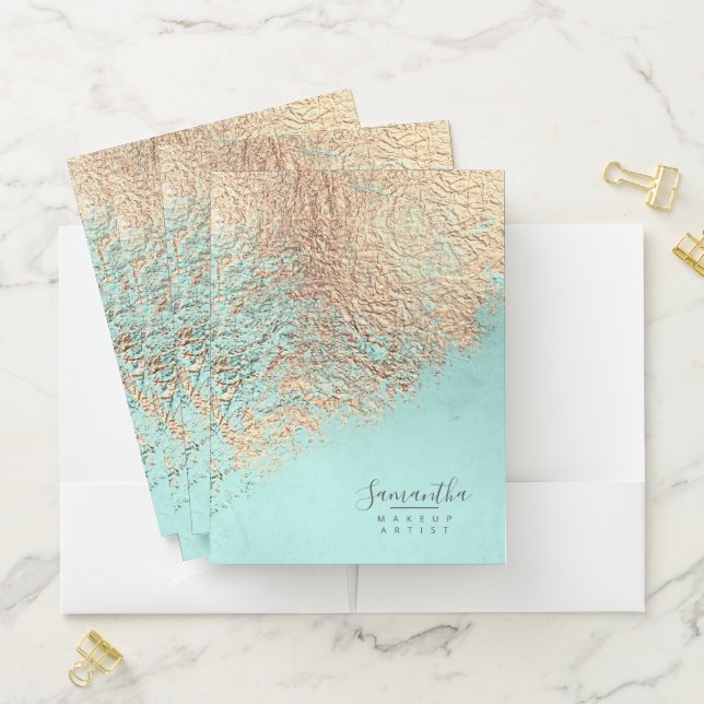 Foil Abstract Gold Teal ID775 Pocket Folder (In Situ)