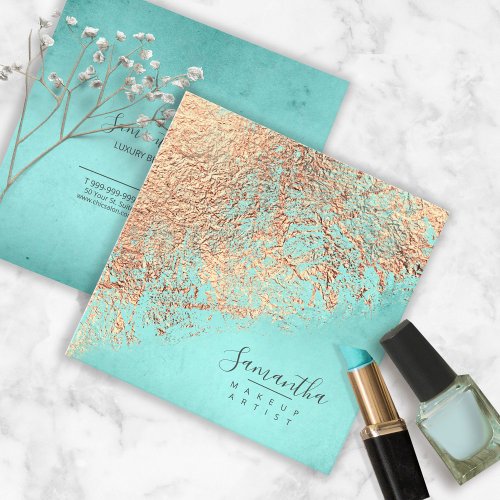 Foil Abstract Gold Teal ID775 Square Business Card