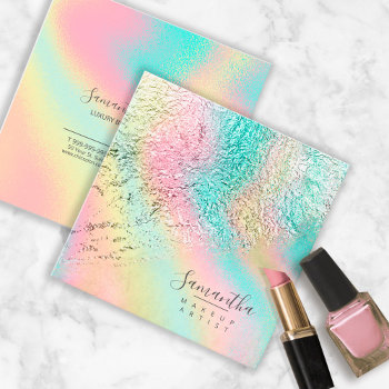 Foil Abstract Holographic Rainbow Id775 Square Business Card by arrayforcards at Zazzle