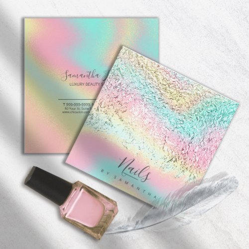 Foil Abstract Holographic Rainbow ID775 Square Business Card