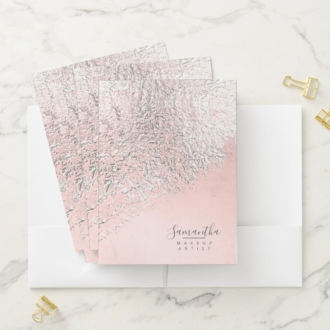 Foil Abstract Silver Rose Gold ID775 Pocket Folder (In Situ)