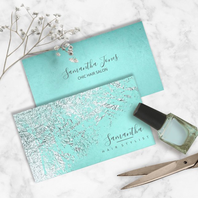 Foil Abstract Silver Teal ID775 Business Card (Creator Uploaded)