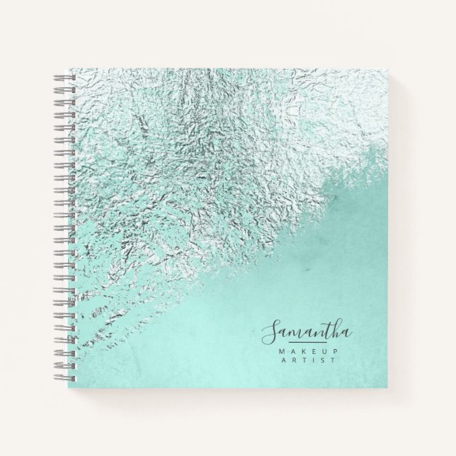 Foil Abstract Silver Teal ID775 Notebook (Front)