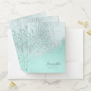 Foil Abstract Silver Teal ID775 Pocket Folder