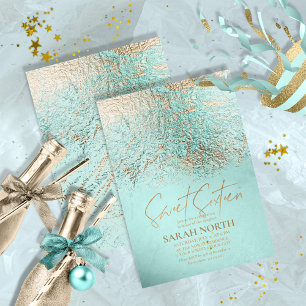 Foil Abstract Sweet Sixteen Gold Teal ID776 Invitation