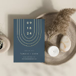 Foil Arch | Modern Minimal Save the Date Card<br><div class="desc">A simple and elegant save the date design for modern couples,  featuring an inverted gold foil arch bearing your wedding date on a smoky dusty navy blue background. Personalize with your names,  wedding location,  and website or additional details at the bottom.</div>