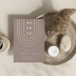 Foil Arch | Modern Minimal Save the Date Card<br><div class="desc">A simple and elegant save the date design for modern couples,  featuring an inverted gold foil arch bearing your wedding date on a neutral earth tone stone greige background. Personalize with your names,  wedding location,  and website or additional details at the bottom.</div>