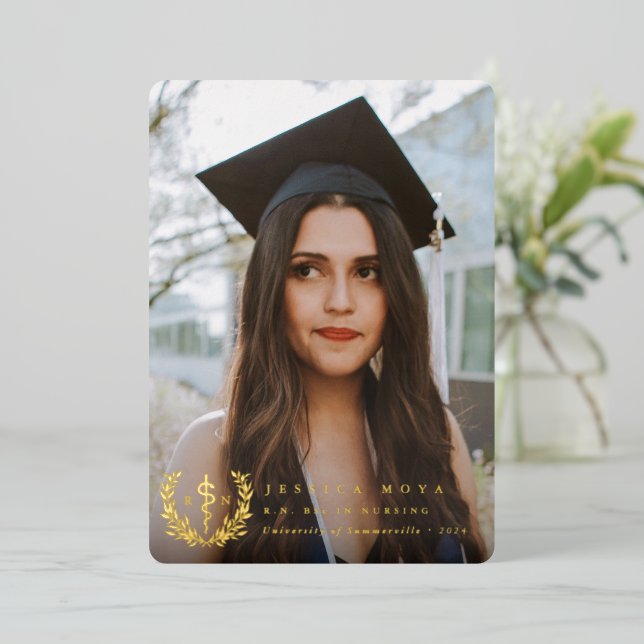 Foil Asclepius RN Graduation Announcement (Standing Front)