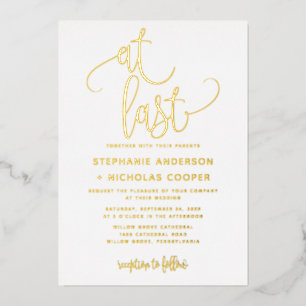 Foil At Last Lovely Script Typography Wedding Invitation