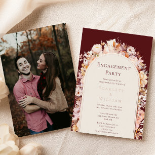 FOIL Autumn Burgundy Arch Photo Engagement Party Invitation