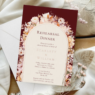 FOIL Autumn Burgundy Arch Wedding Rehearsal Dinner Invitation