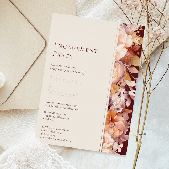 FOIL Autumn Burgundy Cream Modern Engagement Party Invitation (Creator Uploaded)