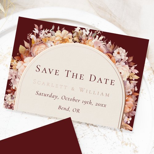 FOIL Autumn Burgundy Wedding Save The Date Card