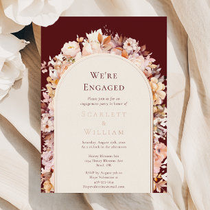 FOIL Autumn Floral Burgundy Arch We're Engaged Invitation