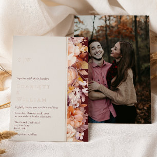 FOIL Autumn Floral Burgundy Monogram Photo Wedding Foil Invitation