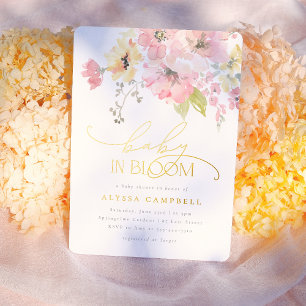 Foil   Baby in Bloom Blush Pink Floral Baby Shower Foil Invitation