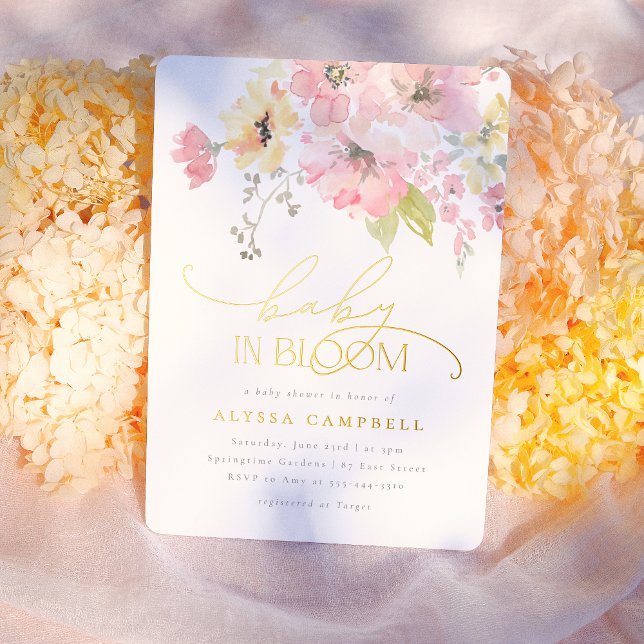 Foil | Baby in Bloom Blush Pink Floral Baby Shower Invitation (Creator Uploaded)