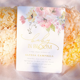 Foil   Baby in Bloom Blush Pink Floral Baby Shower Invitation