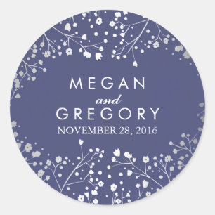 Foil Baby's Breath Navy and Silver Wedding Classic Round Sticker
