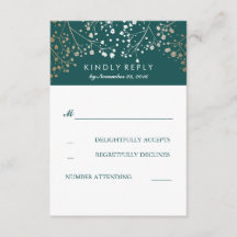 Foil Baby's Breath Teal Wedding RSVP Cards