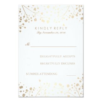 White and Gold Baby's Breath Wedding RSVP Cards