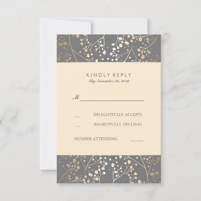Foil Baby's Breath Wedding RSVP Cards (Front)