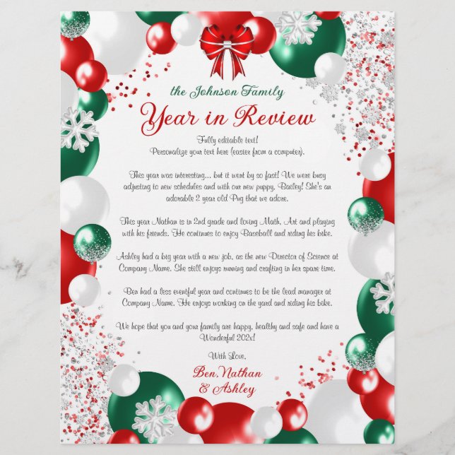 Foil Balloon Christmas Letter Template Stationary Letterhead (Front)