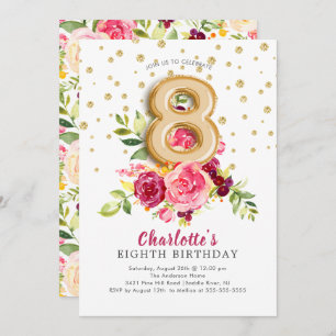 Foil Balloon Floral 8TH Birthday Invitation