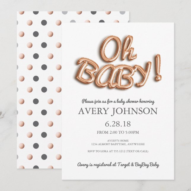 Foil Balloon Oh Baby Baby Shower Invitation (Front/Back)