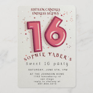 Foil Balloon Sweet Sixteen Birthday Party Invitation