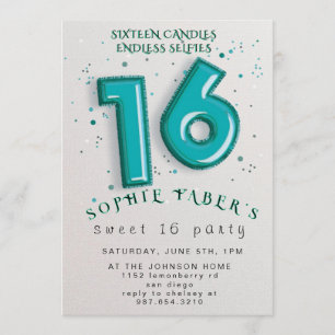 Foil Balloon Sweet Sixteen Birthday Party Invitation